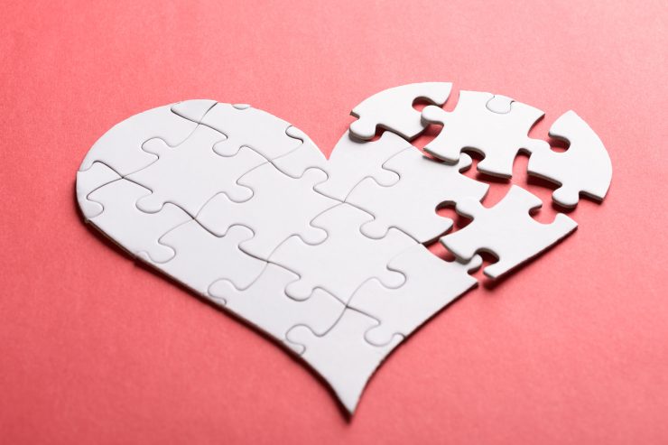 Broken heart-shaped puzzle